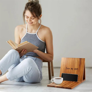 Soporte de lectura plegable de bambú con portavasos para escritorio, soporte para libros y organizador - Product Image 2