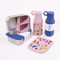 Boîte à lunch en silicone sans BPA, étanche, personnalisée, avec bouteille d'eau en silicone, ensemble de boîtes à lunch en acier inoxydable 304 pour enfant