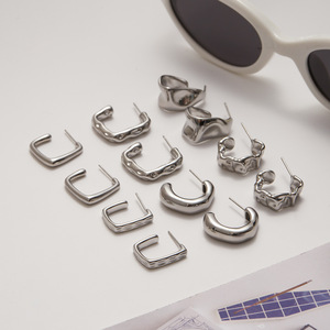 C-Shaped <b>Huggie</b> Earrings Stainless Steel Gold <b>Silver</b> Geometric Everyday Wear Unisex Jewelry Set - Product Image 4