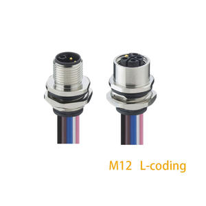 Connecteur M12 pour montage sur panneau : Codage L, Mâle-Femelle, 4 ou 5 pôles, Courant 16A, IP67, Câble PVC <span class=keywords><strong>de</strong></span> 0,5 m (longueur personnalisable) - Product Image 1
