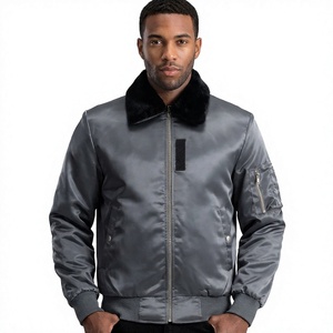 Chaqueta Bomber Gris Unisex al por Mayor, Cálida para Invierno, con Cuello de Piel Sintética, Acolchada, Estilo Urbano, Acabado Satinado, Logotipo Frontal, Impermeable y Transpirable - Product Image 1