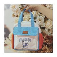 Sac à déjeuner isotherme Teddy Island sous licence, avec broderie ours cœur, grande capacité pour l'école, le bureau et les pique-niques quotidiens