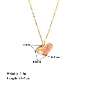 สร้อยคอจี้เปลือกหอยประดับเพชรซิร์คอน ชุบทอง 18K ทำจากสแตนเลสสตีล ไม่ลอก ไม่ดำ สำหรับผู้หญิง - Product Image 5
