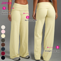 Set Yoga 2 Potong Janya, Bra Olahraga Racerback Solid, Celana Lurus dengan Pinggang Lipat, Bahan Bernapas, Stretch Empat Arah, Set Kebugaran Gym