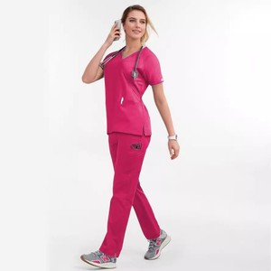 HZMNOI Women's Scrub Suit Set Stretch Lightweight Moisture Wicking Hospital Uniforms Short Sleeve Workwear For Medical Staff - Product Image 5