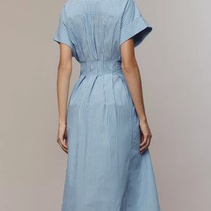 Robe chemise midi décontractée à motif floral avec broderie en dentelle, manches courtes, longueur maxi, taille naturelle, devant - Product Image 2