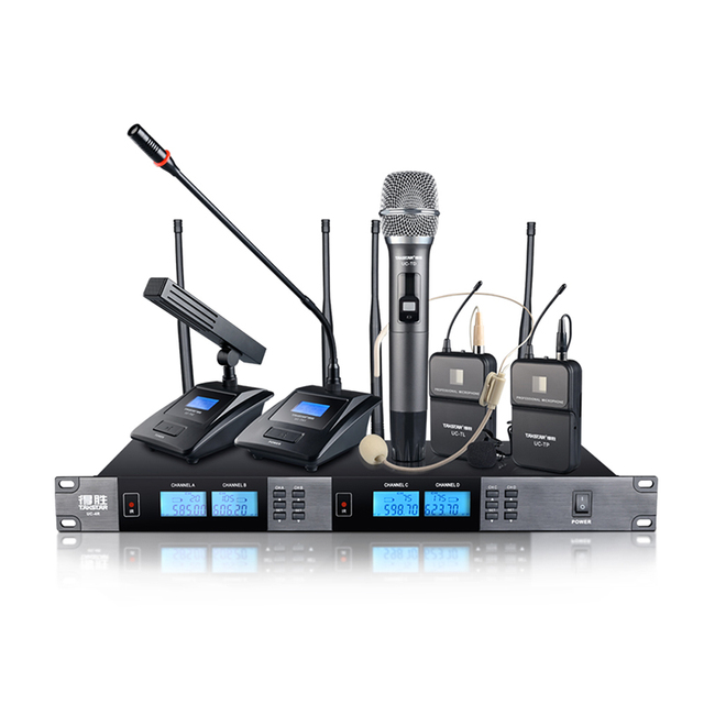 For Takstar UC-4R High Quality 100Meters UHF 4 Channel Wireless Microphone LCD Display Audio Conference System for Church Party