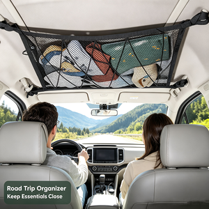 Filet de rangement pour plafond de voiture, double couche, en maille, avec fermeture éclair, universel pour SUV, fourgonnette, voyage sur route, camping - Product Image 6