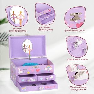 Caja de Música de Lujo con Diseño de Unicornio de 6 Pulgadas, Estilo de Dibujos Animados, Caja de Música Mecánica con Cajón, Almacenamiento de Joyas para Niños, Regalo para Navidad o Cumpleaños - Product Image 6