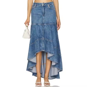 กระโปรงยีนส์ทรงไม่สมมาตรแบบมีชายระบายสำหรับผู้หญิง ชุดกระโปรง 2 ชิ้นสำหรับฤดูร้อน - Product Image 4