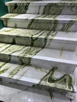 Carreaux de marches d'escalier en marbre vert, design de marches d'escalier, carreaux de marches d'escalier en marbre poli et émaillé, porcelaine pour revêtement de sol, marches d'escalier