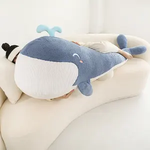 Peluche de ballena suave con forma de Animal marino, muñeco de peluche de tiburón azul con sonrisa encantadora