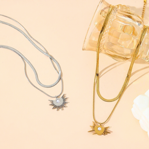 Collar de Moda Versátil de Doble Capa con Diseño de Girasol, Chapado en <span class=keywords><strong>Oro</strong></span> de 18K al Vacío, Estilo INS, para Usar en Capas, Unisex - Product Image 3