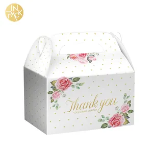 IN-PACK Custom Logo Rectangle Gable Cookie Box Recyclable Cardboard Thank You Gift Paper Box with Handles for Bread