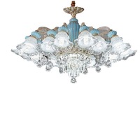 Lustre PM rétro en céramique avec corps en alliage de zinc et branches en cristal, lampe suspendue de luxe pour salon et salle à manger, idéale pour plafonds hauts
