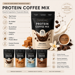 Mélange de café protéiné en poudre Marque Blanche Saveurs Originale, Caramel, Vanille, Mocha – Soutient les muscles, booste l'énergie – OEM ODM Échantillon Gratuit - Product Image 2