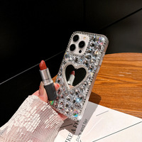 Étui de luxe strass coeur miroir pour iPhone 15 Pro Max 16 Pro 14 Plus étui souple antichoc pour téléphone portable