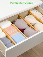 Séparateurs de tiroirs en bambou naturel de 0.6 pouces avec 6 inserts, organisateur de tiroirs de cuisine à ressort extensible pour le stockage des aliments