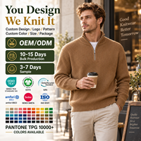 Pull tricoté personnalisé pour homme à col montant et fermeture éclair courte, manches longues, style décontracté, couleur unie, OEM ODM Marque Privée