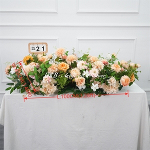 DKB Best Selling High Quality White Silk Rose Handmade Artificial Flower Row Wedding Graduation <b>Table</b> Flower Runner Decoration - Product Image 2