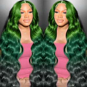 Parrucca Ombre Verde <span class=keywords><strong>Smeraldo</strong></span> in Capelli Umani, 13x6 HD Lace Front, Ondulata, Senza Colla, Pre-Piumata, Densità 200%, Effetto Naturale, Fornitore - Product Image 1