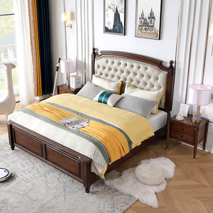 Lit moderne de style <span class=keywords><strong>français</strong></span> simple, 1,8 m, couleur noyer, style américain, luxe léger, rétro, capitonné en cuir, pour chambre principale - Product Image 6