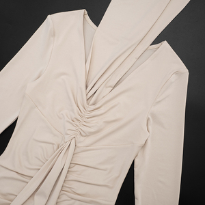 Robe de soirée moulante plissée à manches longues et ruban suspendu, couleur unie, nouvelle collection automne pour femme Viviblook C26DS319 - Product Image 6
