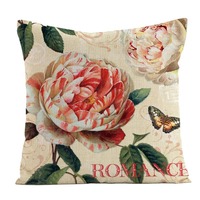 ChamXue housse de coussin taie d'oreiller pays rétro peinture à l'huile fleur lin velours taie d'oreiller décoration canapé housse de coussin