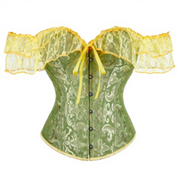 Chuangerm en stock, Nouveauté 2026, Corset gothique jacquard à épaules dénudées, manches bouffantes en dentelle, effet sablier, pour femme