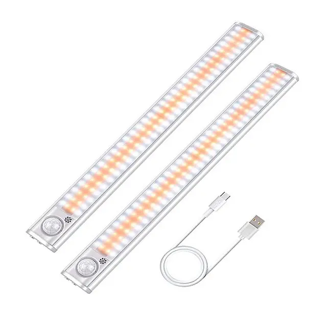 Aangepaste Lange Strip 120 Led Dual Colour Human Motion Sensing Usb Oplaadbare Nachtlampje Dimbaar Voor Keuken Garderobe Trap