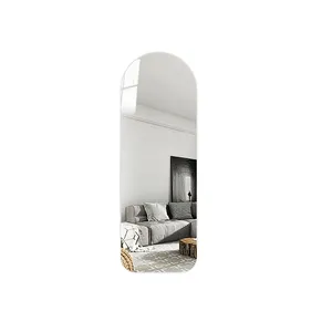 Miroir rectangulaire auto-adhésif, carreaux de miroir pleine longueur sans cadre, combinaison en verre HD pour vanité