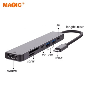 Concentrateur de hub <span class=keywords><strong>USB</strong></span> 7 en 1 2 PD, adaptateur de type C 4k 30hz, séparateur, station d'accueil, extension pour ordinateur portable PC - Product Image 3