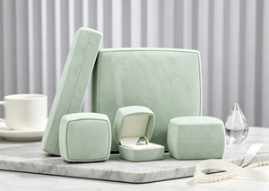 XINYUAN BGE-01 High-End Jewelry Boxes Set Light <b>Green</b> <b>Velvet</b> Fabric Hard Base Rounded Square Design Magnetic Closure Multiple - Product Image 4