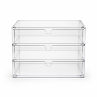 Boîte de présentation personnalisée en acrylique transparent à 3 tiroirs, organisateur de bijoux, étui de rangement pour objets de collection, avec encoche pour doigt, impression UV, logo OEM, vente au détail