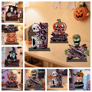Nueva decoración de Halloween, artesanía de madera, adorno de escritorio, calabaza, bruja, adorno de madera para Halloween, suministros de decoración para fiesta en casa - Product Image 2