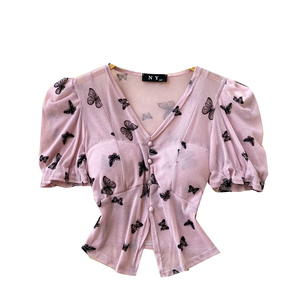 Camicette <span class=keywords><strong>Vintage</strong></span> Estive a Maniche Corte per Donne, Camicie Tinta Unita, <span class=keywords><strong>Top</strong></span> Retrò, Abbigliamento Femminile all'Ingrosso - Product Image 5