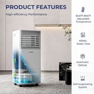 เครื่องปรับอากาศแบบพกพาสีขาว 8000 BTU (ASHRAE) ระบบทำความเย็นอย่างเดียว 3 in 1 พร้อมฟังก์ชั่นลดความชื้นและพัดลม สำหรับบ้านหรือสำนักงาน ครอบคลุมพื้นที่สูงสุด 230 ตร.ฟุต ฟุต - Product Image 4