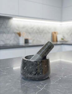 Mortero y Pilón de Piedra Natural Negra Resistente, Molinillo Manual para Especias, Hierbas, Ajo y Jengibre, Utensilio de Cocina con Capacidad de 100 ml, Apto para Lavavajillas - Product Image 3