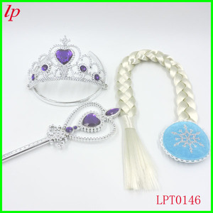 Children's Princess Crown Scepter Wig <b>Braid</b> Set Frozen Elsa Style Three Piece Costume Accessory LPT0111 - Product Image 2