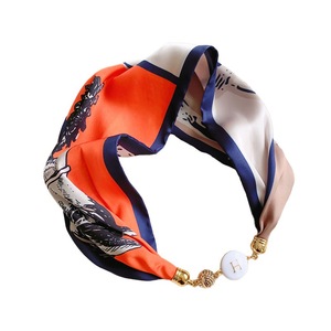 Sciarpa Lunga in Seta con Chiusura Magnetica, Collana di Perle da Donna, Motivo Foglie Primaverili, Stile Dolce, Protezione per il Collo Estiva, Nuovo Arrivo all'Ingrosso - Product Image 5