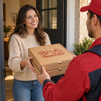 Boîte à pizza en papier kraft anti-humidité, emballage alimentaire robuste en carton ondulé avec revêtement anti-graisse pour la livraison en zone côtière