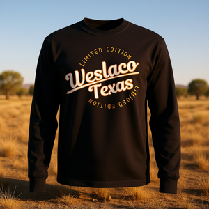 T-shirt a maniche lunghe Weslaco Texas, abbigliamento sportivo retrò in edizione limitata - Product Image 3