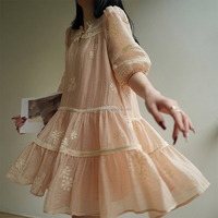 Robes pour femmes personnalisées en coton et lin, à volants, avec bordure en dentelle, manches bouffantes, imprimé floral, style bohème d'été, mini-jupe courte, brodées