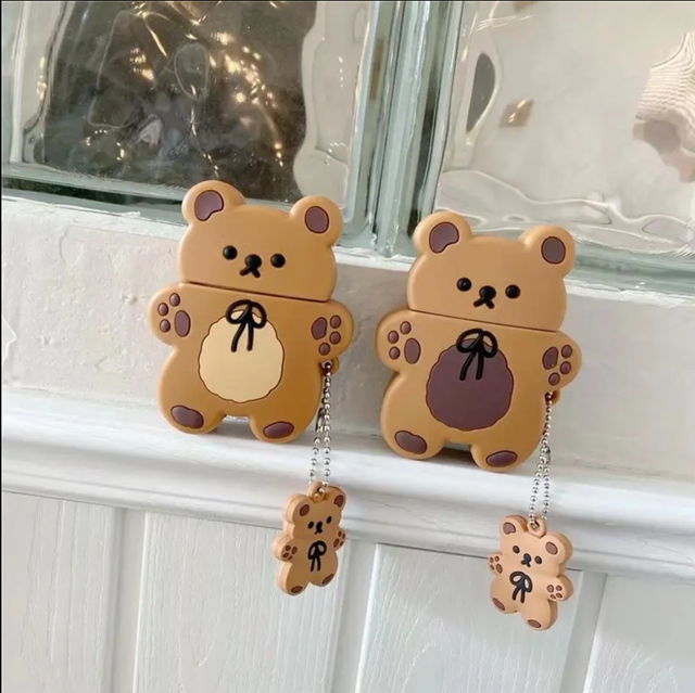 3D Korea Cartoon Biscuit Bear Keychain Earphone Case for Airpods Pro Protective Cover for Airpods 1/2