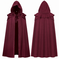 Mittelalterlicher Kapuzenumhang mit Spitze für Damen, Burgunderrot, Viktorianisch-Gotisches TV-Halloween-Kostüm, Exquisite Stickerei-Verzierung, Mehrschichtiges Polyester