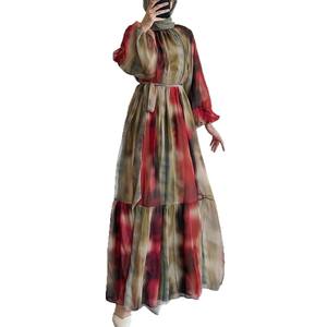 Abito Musulmano Modesto Nida per Donne Taglie Forti, Stile Mediorientale Tie-Dye con Collo Tondo e Cintura, Elegante e Lungo per <span class=keywords><strong>Preghiera</strong></span> e Ramadan - Product Image 2