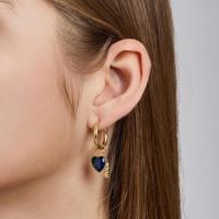 EDGE Boucles d'oreilles créoles en acier inoxydable plaqué or, élégantes, avec breloque lettre en cristal bleu cœur, style romantique et tendance, vente en gros