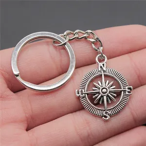 WYSIWYG 24mm Antique Silver Plated Antique Bronze Plated Zinc Alloy Compass Key Chain Souvenirs Gift P1-ABD-C10840
