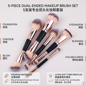 5pcs Dual Ended Makeup Brush Set Synthetic Fiber Foundation Concealer Angled Contour Highlighter Face Cosmetic Brushes - Product Image 4