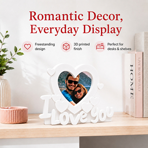 Cornice Portafoto 3D Stampata a Forma di Cuore 'I Love You', Cornice per Coppie da Scrivania, Espositore Fotografico Romantico da Tavolo - Product Image 2